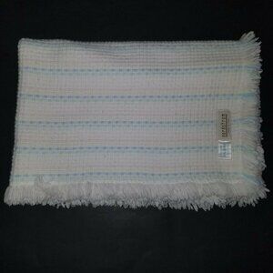 VTG Nordstrom Stripe Knit Baby Blanket Acrylic Pastel Pink Blue Yellow Italy